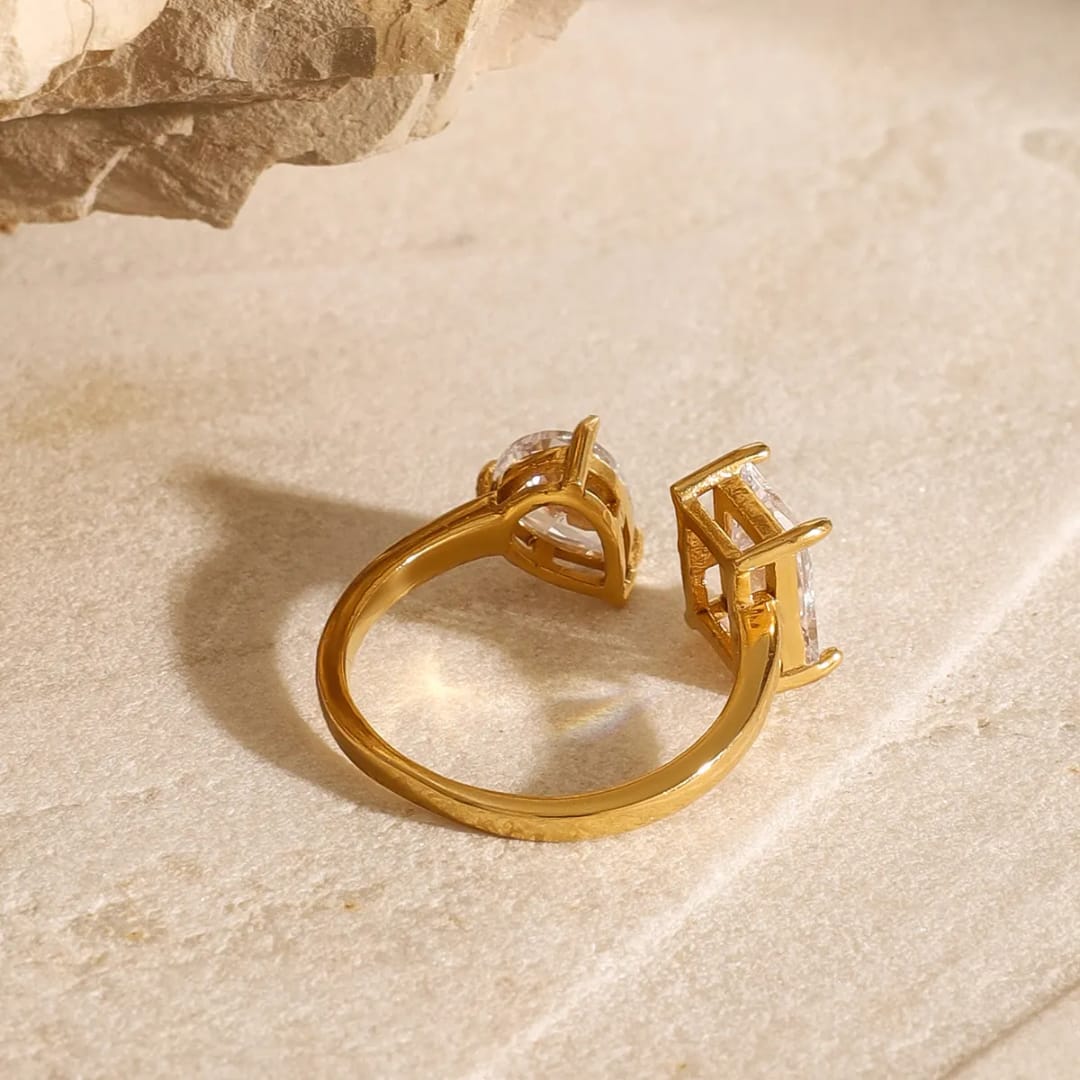 Square studs ring 18k gold plated jewellery