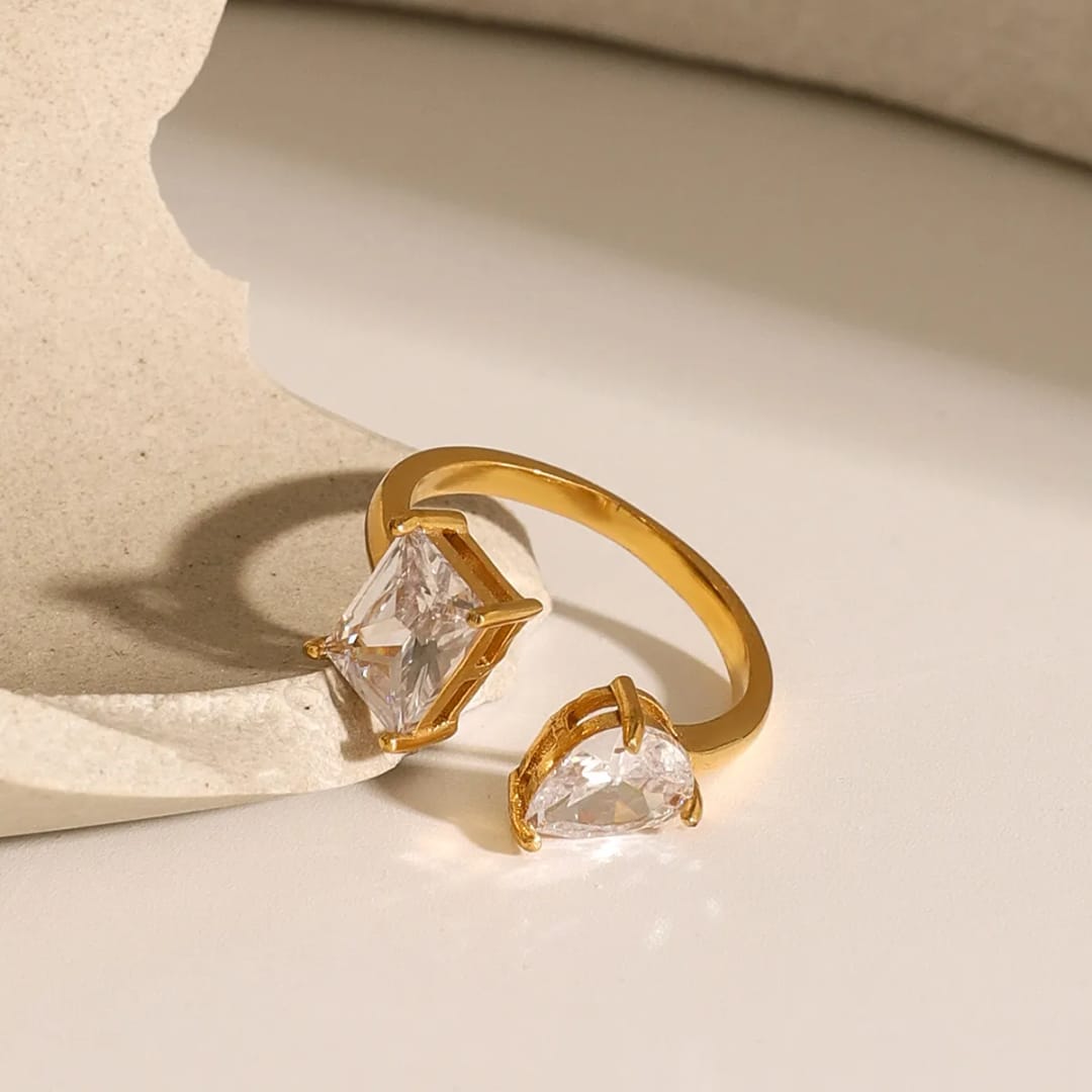 Square studs ring 18k gold plated jewellery