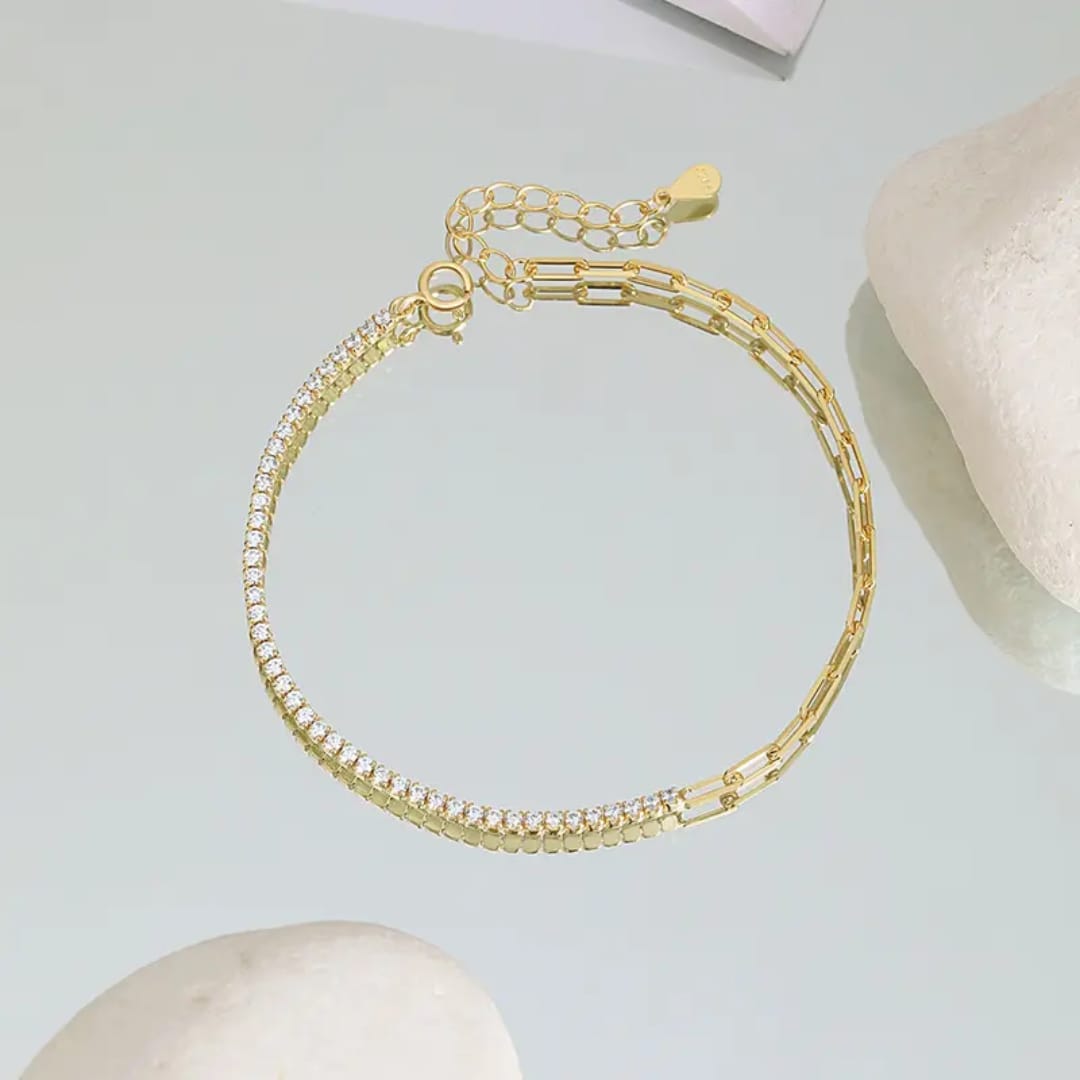 Half Diamonds and half hooped chain 18k gold plated jewellery