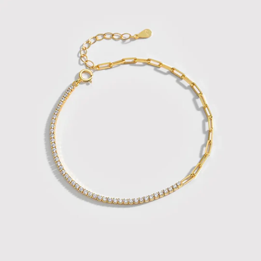 Half Diamonds and half hooped chain 18k gold plated jewellery