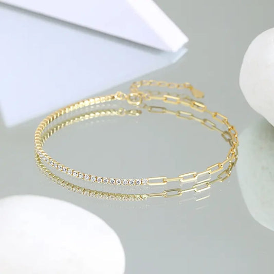Half Diamonds and half hooped chain  18k gold plated jewellery