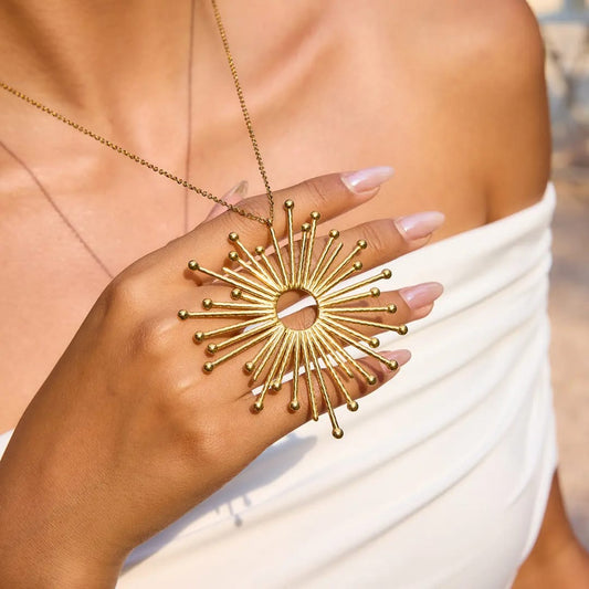 Chain and sun shined pendant 18k gold plated jewellery