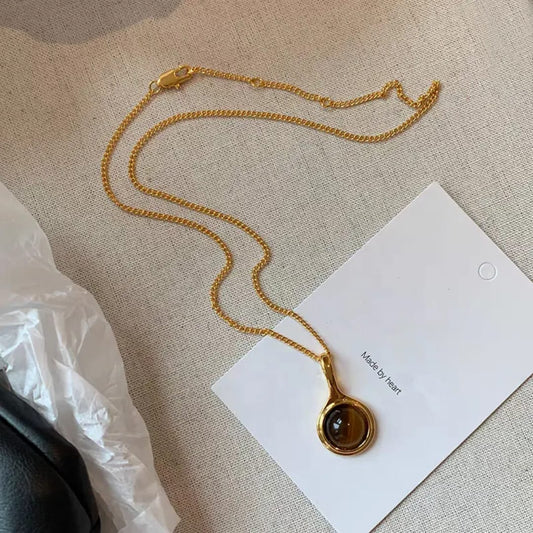 Cats eye pendant and chain 18k gold plated jewellery