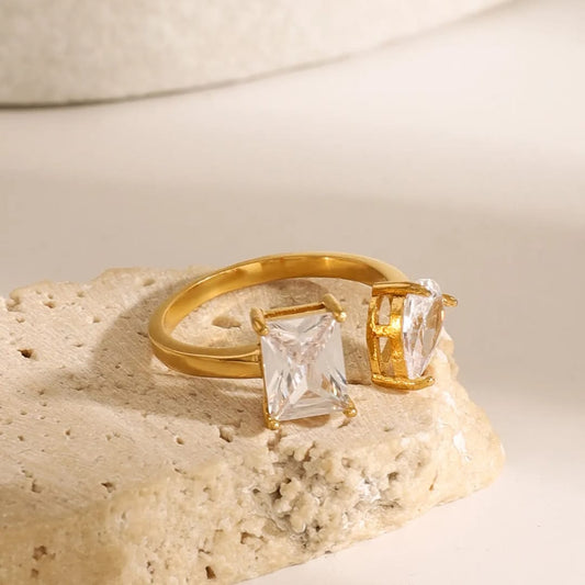 Square studs ring 18k gold plated jewellery