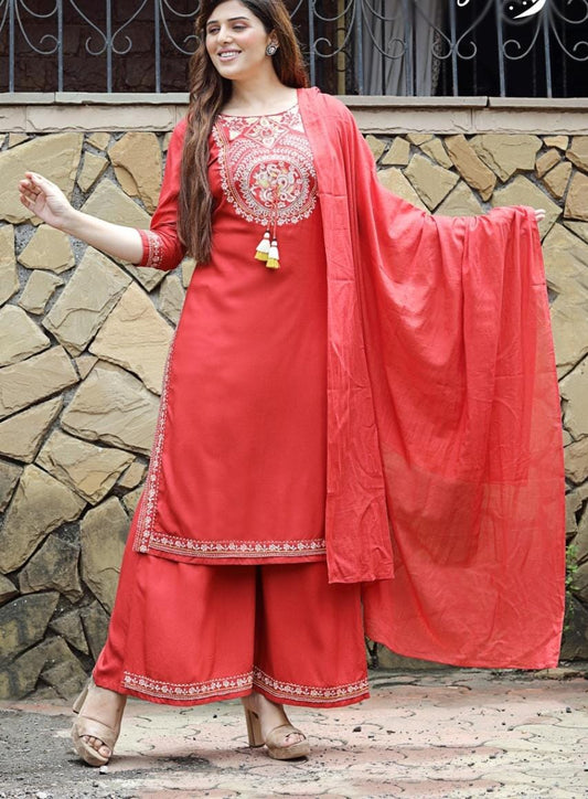 Elegant Red palazo dress with dupatta