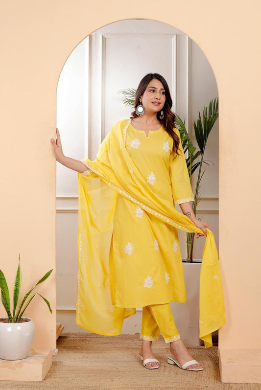 Elegant yellow dress with beautiful Embroidery on dress and Dupatta